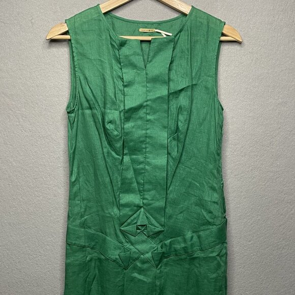 Max Studio Womens Green Sleeveless Linen Dress Geometric Design front Size 2 - Picture 2 of 7